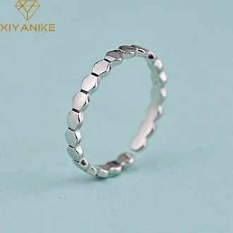 XIYANIKE 925 Sterling Silver New Fashion Engagement Rings Simple Geometric Handmade Party Jewelry for Women Size 18mm Adjustable