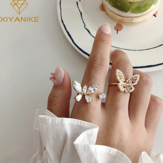 XIYANIKE 925 Sterling Silver New Full Pearl Rhinestone Butterfly Ring Female Fashion Temperament Opening Adjustable Jewelry Gift