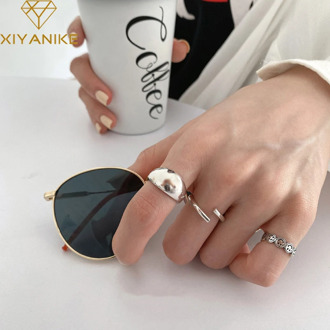 XIYANIKE 925 Sterling Silver New Korean Big Glossy Arc Ring Female Cold Wind Fashion Handmade Couple Index Finger Open Ring Gift