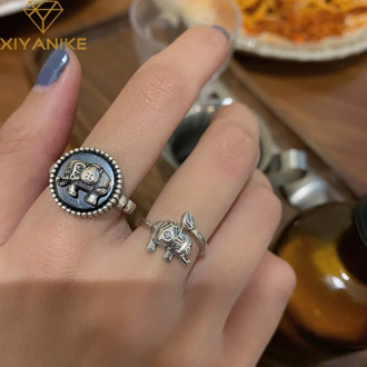 XIYANIKE 925 Sterling Silver New Round Brand Elephant Retro Rings INS Female Light Luxury All-match Ring Fashion Couple Gifts