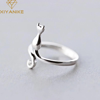 XIYANIKE 925 Sterling Silver New Trendy Cute Cat Engagement Rings for Women Couple Elegant Simple Handmade Jewelry Adjustable
