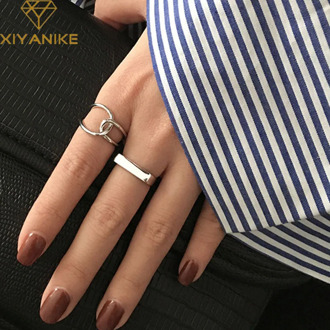 XIYANIKE 925 Sterling Silver Open Rings Creative Simple Geometric Handmade Ring Engagement Jewelry Gifts for Women Couple