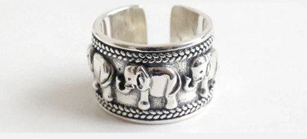 XIYANIKE 925 Sterling Silver Open Rings for Women Couples Vintage Cute Elephant Animal Handmade Jewelry Party Accessories Gifts