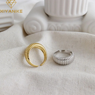 XIYANIKE 925 Sterling Silver Party Rings for Women France Simple Gold Plated Wave Pattern Creative Design Bride Jewelry Gifts