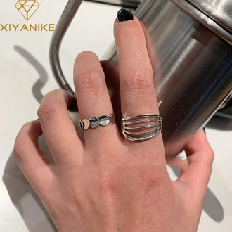 XIYANIKE 925 Sterling Silver Party Rings for Women Personality Jewelry Vintage Fashion Multi-layer Geometric Handmade Rings Gift