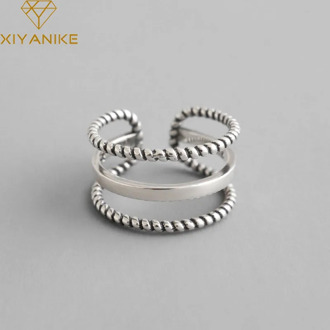 XIYANIKE 925 Sterling Silver Party Rings Vintage Weaving Three-layer Open Finger Jewelry for Women Couples Wedding Accessories