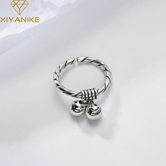 XIYANIKE 925 Sterling Silver Punk-Style Smile-Face Geometric Opening Rings Charm Women Girl Creative Vintage Party Jewelry Gifts