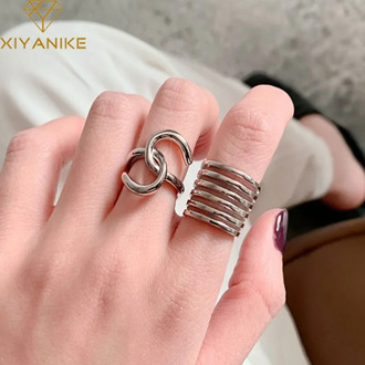 XIYANIKE 925 Sterling Silver Rings for Women Creative Trendy Irregular Geometric Handmade Vintage Punk Hiphop Jewelry Gifts