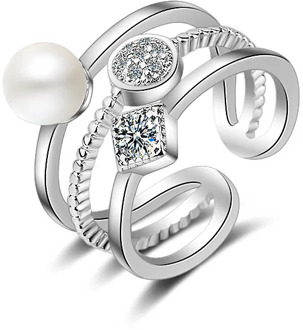XIYANIKE 925 Sterling Silver Rings Multi layer Pearl Jewelry CZ Zircon Resizable Rings Trendy For Women Gift Wedding Anniversary