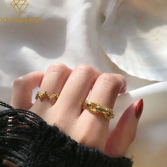 XIYANIKE 925 Sterling Silver Round Bead Chain Wavy Geometric Ring Open Ring Women's Men's Gold Silver Party Jewelry Fashion