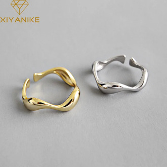 XIYANIKE 925 Sterling Silver Simple Irregular Wave Opening Rings For Women Engagement Weddings Gold Silver Geometric Jewelry