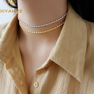 XIYANIKE 925 Sterling Silver Simple Korean Style Oval Beads Necklace for Women Clavicle Chain Jewelry Accessories Gifts