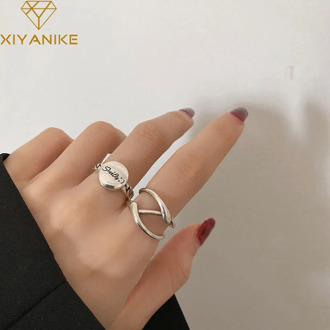 XIYANIKE 925 Sterling Silver Smiley Face Round Brand Cross Double Ring Female Index Finger Unique Design Simple Fashion Кольцо