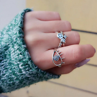 XIYANIKE 925 Sterling Silver Smiling Face Rings Thai Silver Jewelry for Women Creative Vintage Handmade Eyes Party Accessories