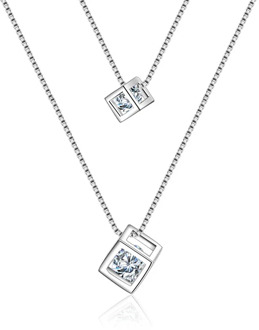 XIYANIKE 925 Sterling Silver Square Cube Zircon Choker Statement Necklace For Women Double Layer Pendants & Necklaces Gift