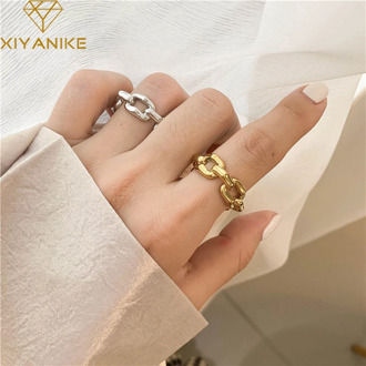 XIYANIKE 925 Sterling Silver Thick Chain Hollow Rings Female Exquisite Unique Design Simple Retro Couple Handmade Jewelry Gifts