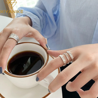 XIYANIKE 925 Sterling Silver Three Layers Bump Irregular Ring Female Retro Metal Open Index Finger Fashion Jewelry Couple Gift