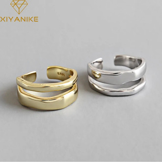 XIYANIKE 925 Sterling Silver Trendy Elegant Twist Two Circle Rings for Women Couple Simple Geometric Handmade Jewelry Adjustable