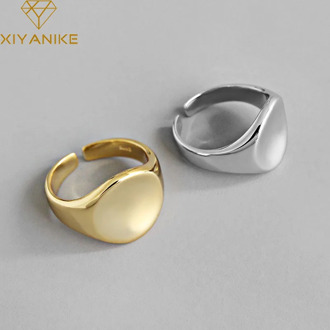 XIYANIKE 925 Sterling Silver Trendy Geometric Circular Handmade Rings Jewelry for Women Wedding Couple Size 17mm Adjustable