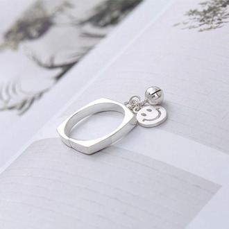XIYANIKE 925 Sterling Silver Unique Square Open Ring Smiley Bell Hanging Forefinger Ring Fashion Jewelry For Women Gifts VRS2416