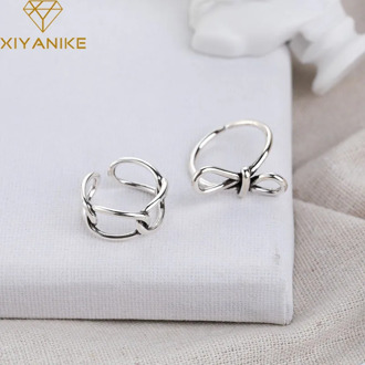 XIYANIKE 925 Sterling Silver Vintage Bow-knot Rings for Women Simple Winding Chain Finger Jewelry Thai Silver Party Accessories
