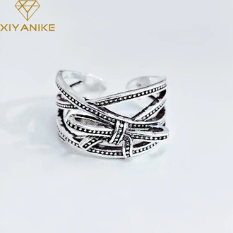 XIYANIKE 925 Sterling Silver Vintage Creative Bowknot Opening Ring Handmade Trendy Jewelry For Women Party Customize Gift