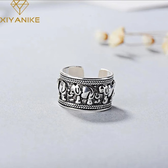 XIYANIKE 925 Sterling Silver Vintage Ethnic Style Elephant Rings For Wedding Couple Trendy Charming Party Jewelry Adjustable