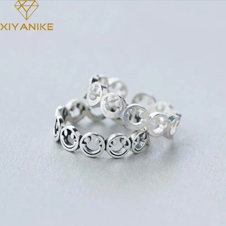 XIYANIKE 925 Sterling Silver Vintage Hollow Smiling Face Rings Korean Trendy Creative Finger Jewelry Adjustaable for Women