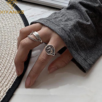 XIYANIKE 925 Sterling Silver Vintage Opening Rings for Women Wedding Couple Simple Elephant Smiling Face Handmade Party Jewelry