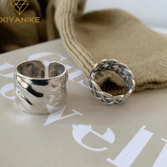 XIYANIKE 925 Sterling Silver Vintage Simple Width Rings for Women Wedding Couple New Fashion Handmade Weaving Party Jewelry Gift
