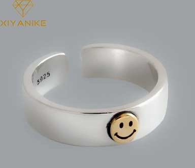 XIYANIKE 925 Sterling Silver Vintage Smiling Face Rings Creative Simple Geometric Handmade Wedding Jewelry Adjustable