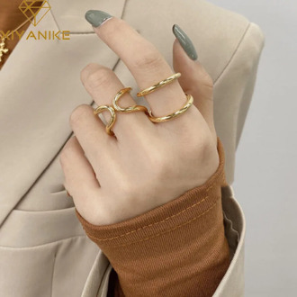 XIYANIKE 925 Sterling Silver Wedding Rings for Women Couple Trendy Vintage Hollow Double-layered Geometric Finger Jewelry Gifts