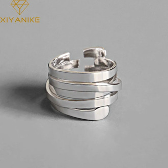 XIYANIKE 925 Sterling Silver Wedding Rings Simple Geometric Multilayer Winding Handmade Jewelry for Women Size 17mm Adjustable