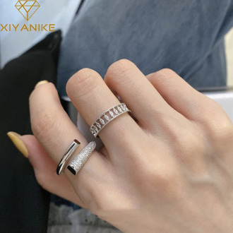 XIYANIKE 925 Sterling Silver Zircon Double-layer Ring Female Fashion Micro-inlaid Simple Handmade Jewelry Index Finger Couple