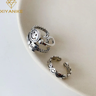 XIYANIKE INS Fashion 925 Sterling Silver Smiling Face Finger Rings Vintage Creative Punk Hiphop Jewelry Party Accessories Gifts