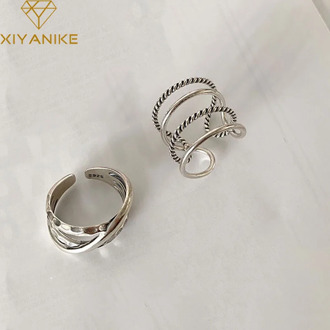 XIYANIKE INS Trendy 925 Sterling Silver Width Opening Rings for Women Wedding Couple Vintage Weaving Elegant Party Jewelry Gifts