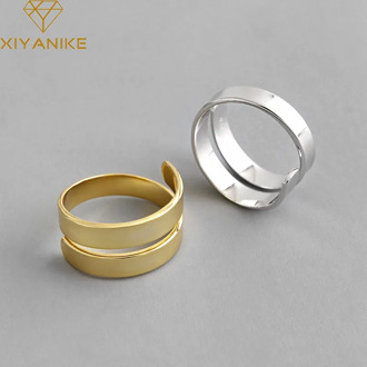 XIYANIKE Minimalist 925 Sterling Silver Party Ring New Fashion Double-layer Glossy Ring Jewelry for Women Size 16.5mm Adjustable