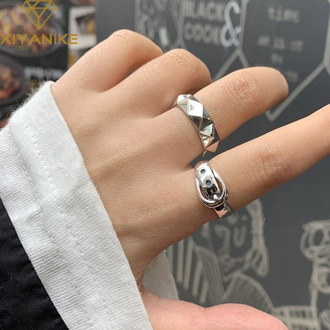 XIYANIKE New Fashion 925 Sterling Silver Finger Rings Charm Women Thai Silver Jewelry Vintage Punk Belt Rivet Party Accessories