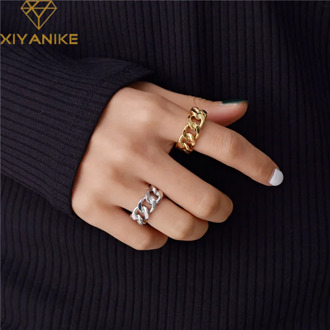 XIYANIKE Trendy 925 Sterling Silver Chain Rings for Women Couples Vintage Handmade Twisted Geometric Finger Jewelry Party Gifts