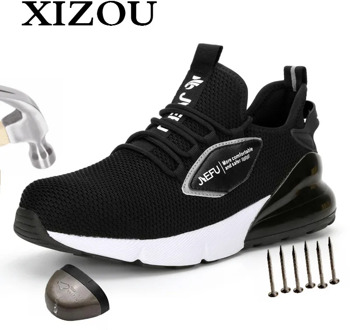 XIZOU Air Mesh Work Safety Boots Men Ultra-light Soft Bottom Puncture-Proof Construction Safety Protective Sneakers Big Size 48