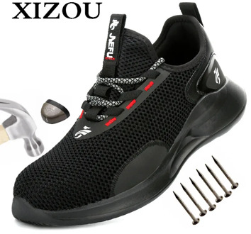 XIZOU Men's Fashion Steel Toe Protective Anti Smashing Work Shoes Breathable Mesh Safety Construction Shoes Free Shipping