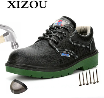 XIZOU Men's Outdoor Anti Slip Breathable Protective Work Shoes Genuine Leather Safety Working Construction Shoes Free Shipping