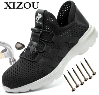 XIZOU Men's Work Safety Boot Air Mesh Steel Toe Safety Shoes Breathable Indestructible Sneakers Working Shoes Men Shoes