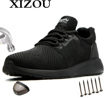 XIZOU Men Safety Shoes Boots Breathable Work Shoes Puncture-Proof Anti-Static Casual Protective Outdoor Deodorant Big Size 48
