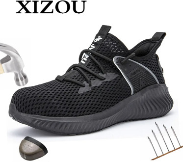 XIZOU Men Safety Shoes Boots Breathable Work Shoes Puncture-Proof Construction Safety Casual Anti-Static Deodorant Big Size 48