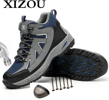 XIZOU Safety Work Boots Shoes for Men Steel Toe Anti-smashing Puncture-Proof Breathable Lightweight Non-slip Protective Shoes