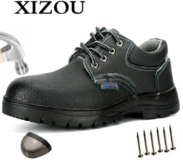 XIZOU Safety Work Shoes for Men Steel Toe Cap Anti-smashing Working Boots Genuine Leather Winter Protective Shoes Free Shipping