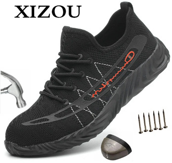 XIZOU Work Safety Shoes with Steel Toe Cap Indestructible Puncture-Proof Air Mesh Lightweight Sneakers Free Shipping Big Size 48