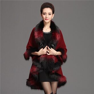 XJXKS Herfst/winter mode Wrap vrouwen poncho casual mantel lange vrouwen trui vest bovenkleding voor lady Rood