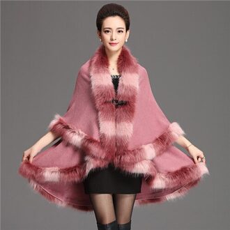XJXKS Herfst/winter mode Wrap vrouwen poncho casual mantel lange vrouwen trui vest bovenkleding voor lady Roze